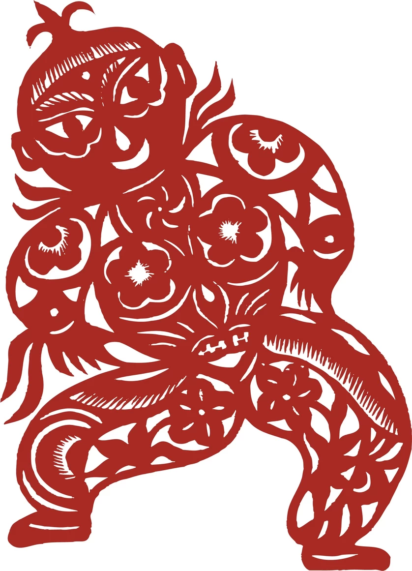 中国风中式传统喜庆民俗人物动物窗花剪纸插画边框AI矢量PNG素材【2382】